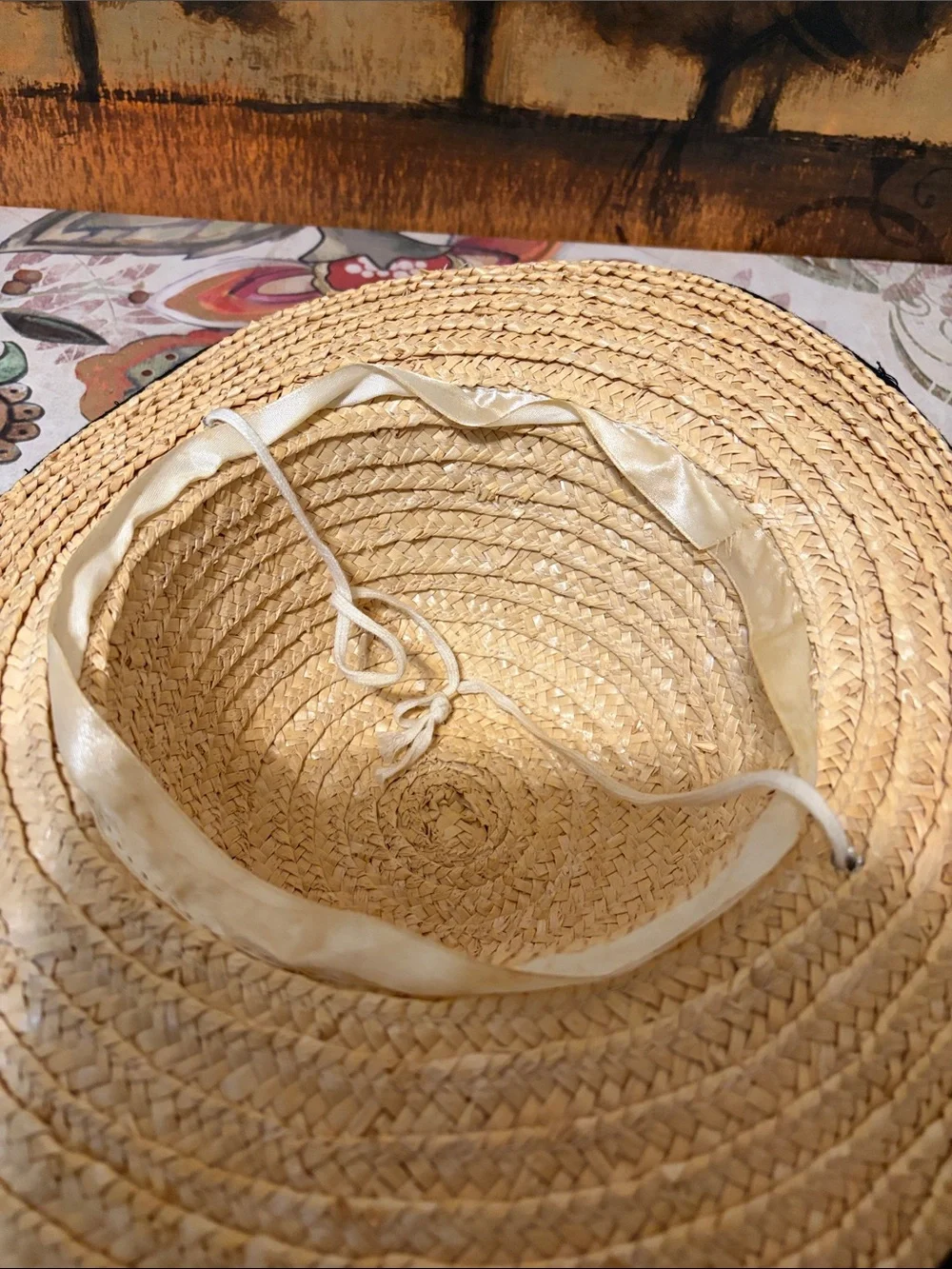 Natural Straw Wide-Brim Hat with Black Edge